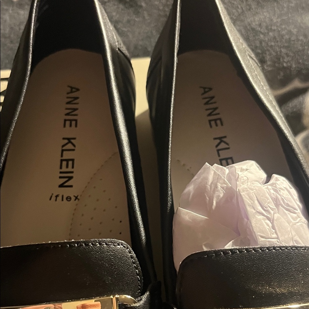Anne Klein Black Loafers with Gold Accent - Picture 2 of 6